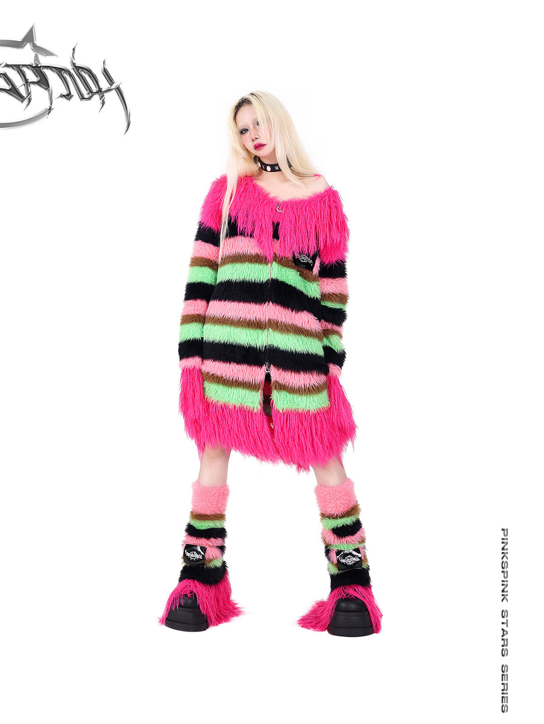 PINKSPINK FUTURE COLOR striped zip cardigan — alternate modeled view showing the silhouette