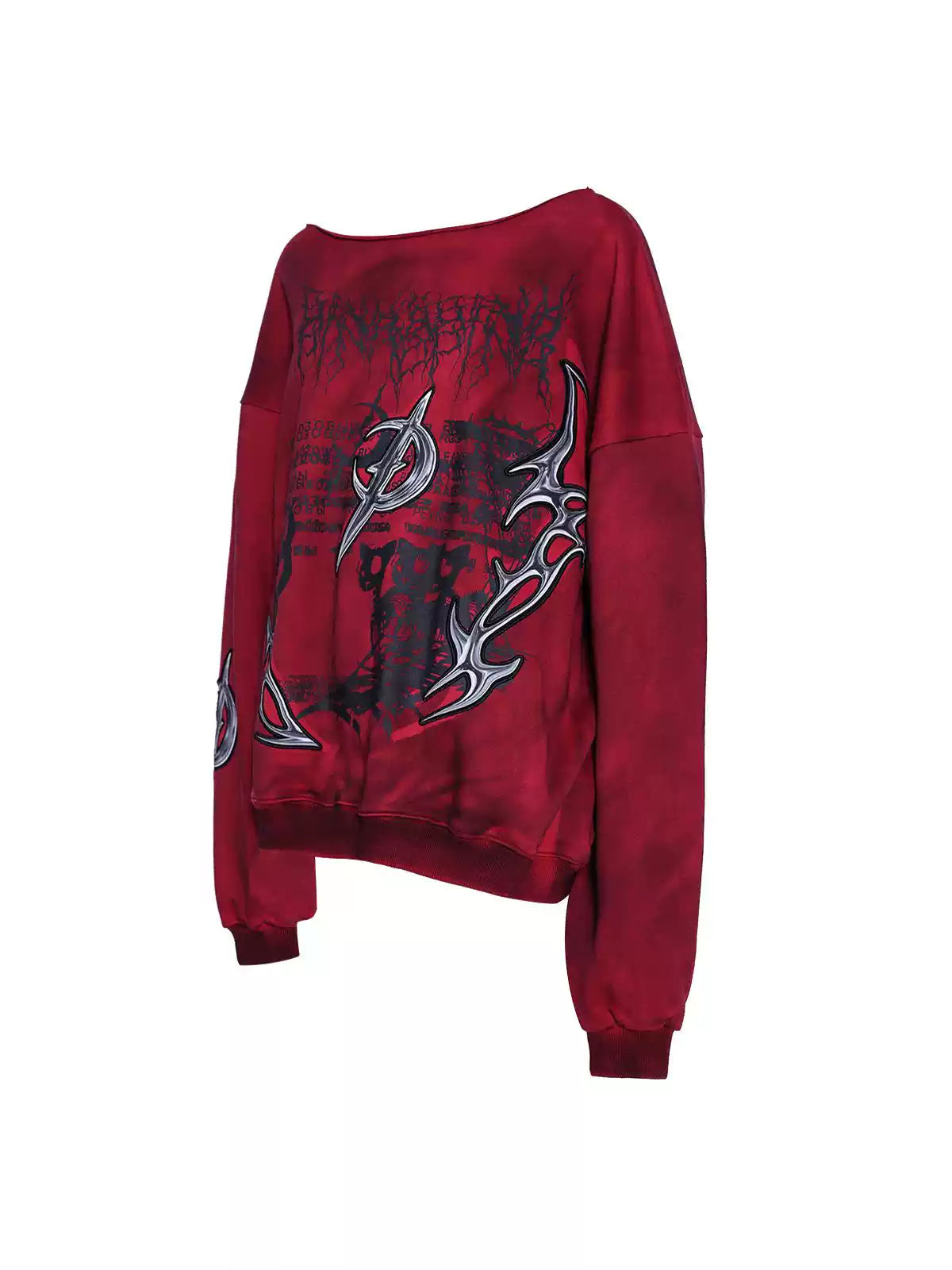 PINKSPINK ELECTRIC MOON off-shoulder sweatshirt in RED — garment-only front view.