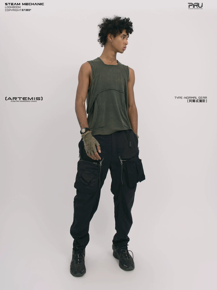 RIFT ARC moss green deconstructed tank — rear modeled view