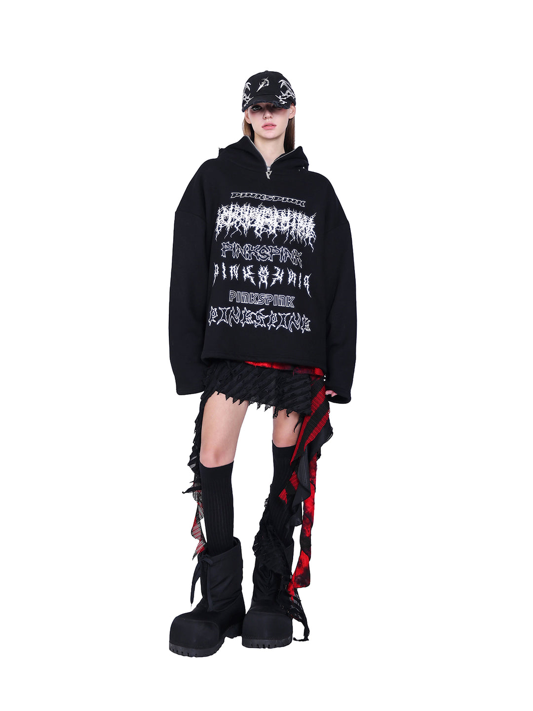 MASK DECOMPOSITION Y2K HOODED SWEATSHIRT