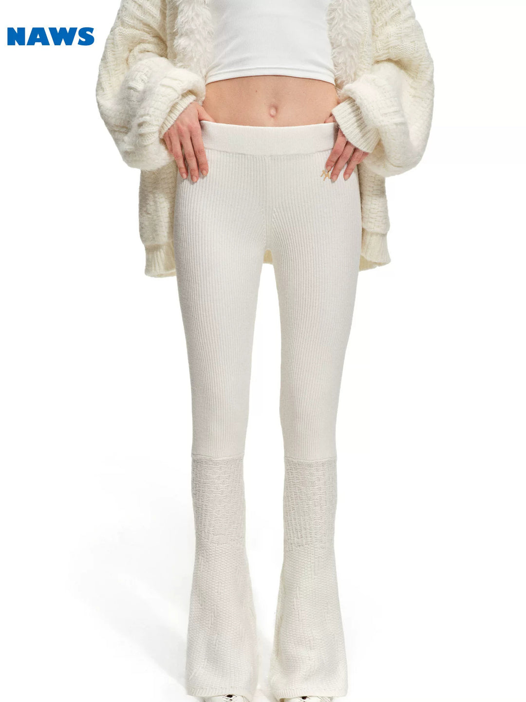 NAWS ARCTIC ribbed wool-blend flare pants — cleaned hero collage showing the complete design