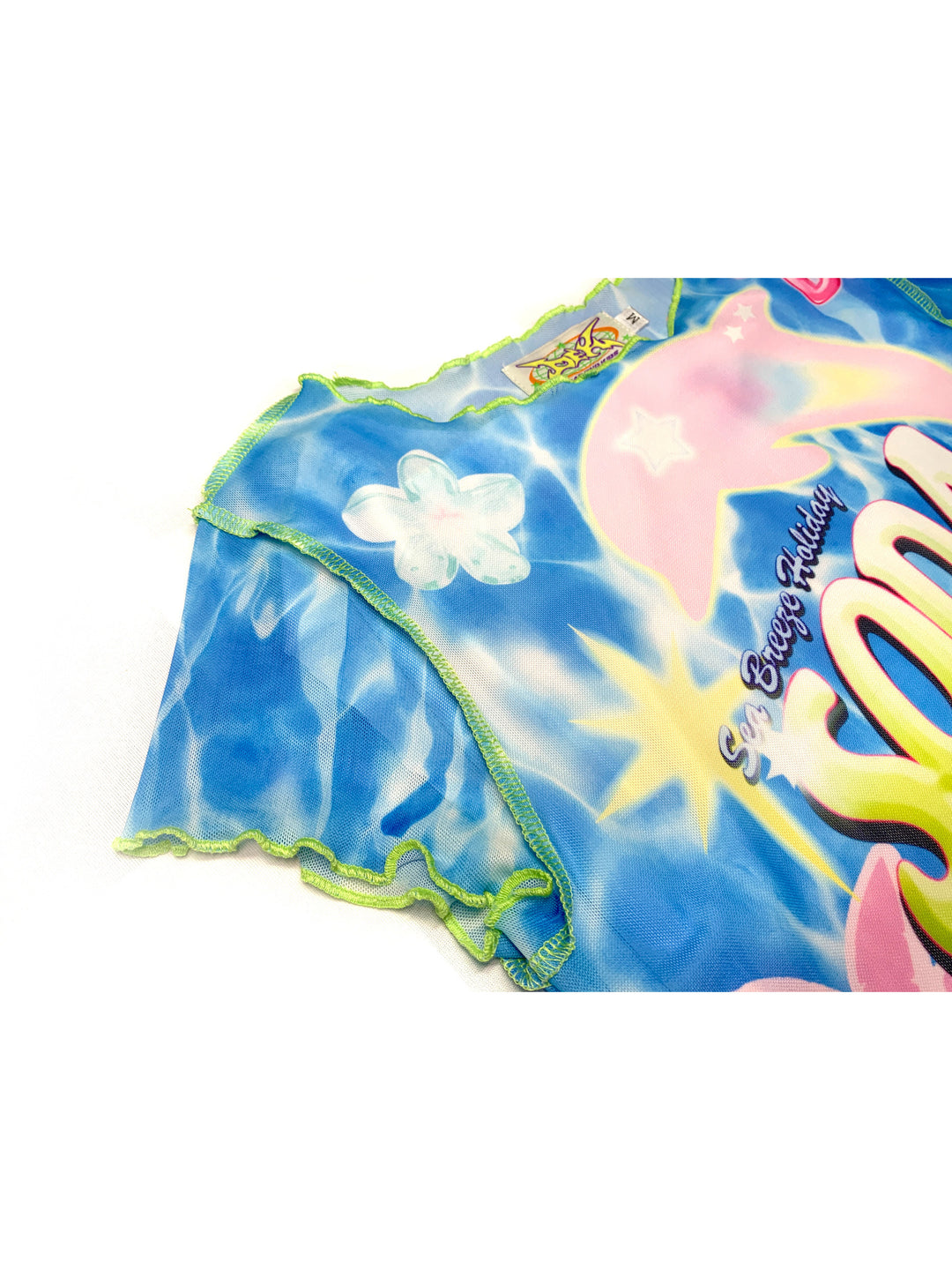 DEADENDKIDS SODA PARADISE mesh top & fishtail skirt — close modeled view
