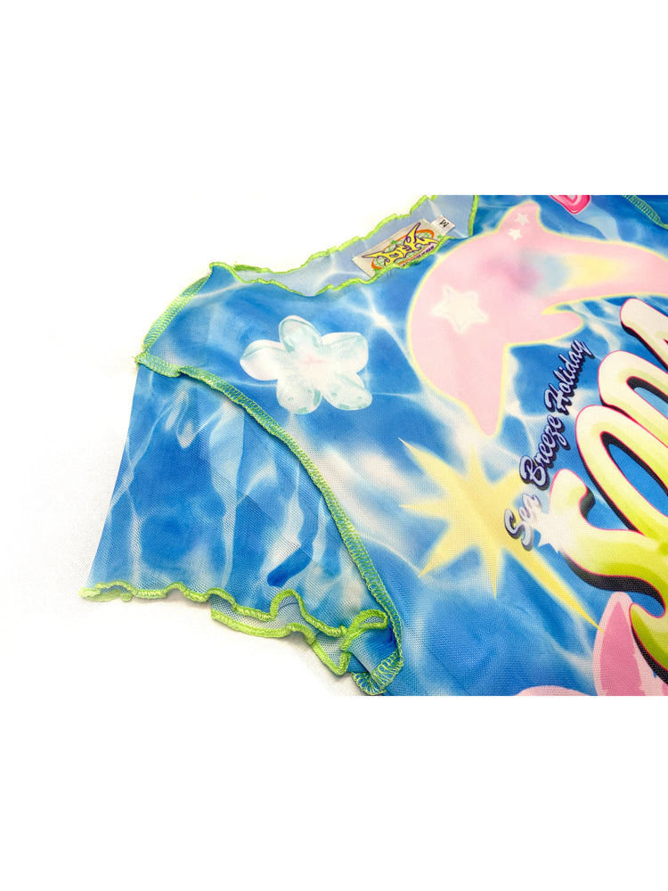 DEADENDKIDS SODA PARADISE mesh top & fishtail skirt — close modeled view