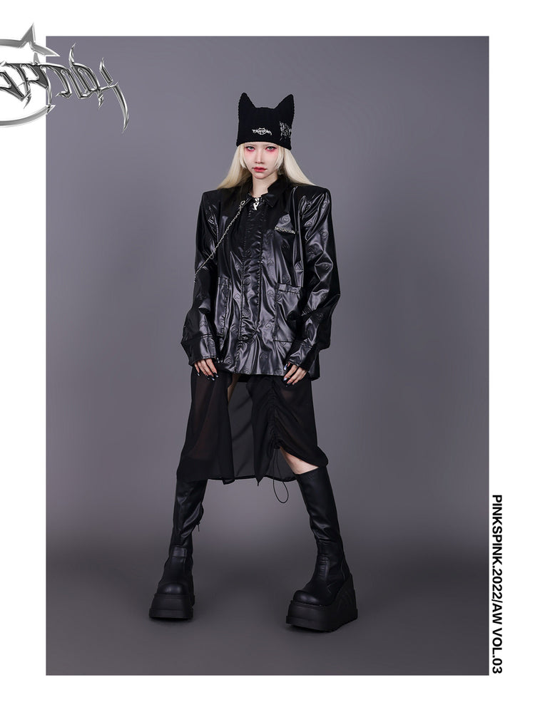 PINKSPINK SPHYNX thorn-embroidered cat-ear beanie — full-length modeled styling view