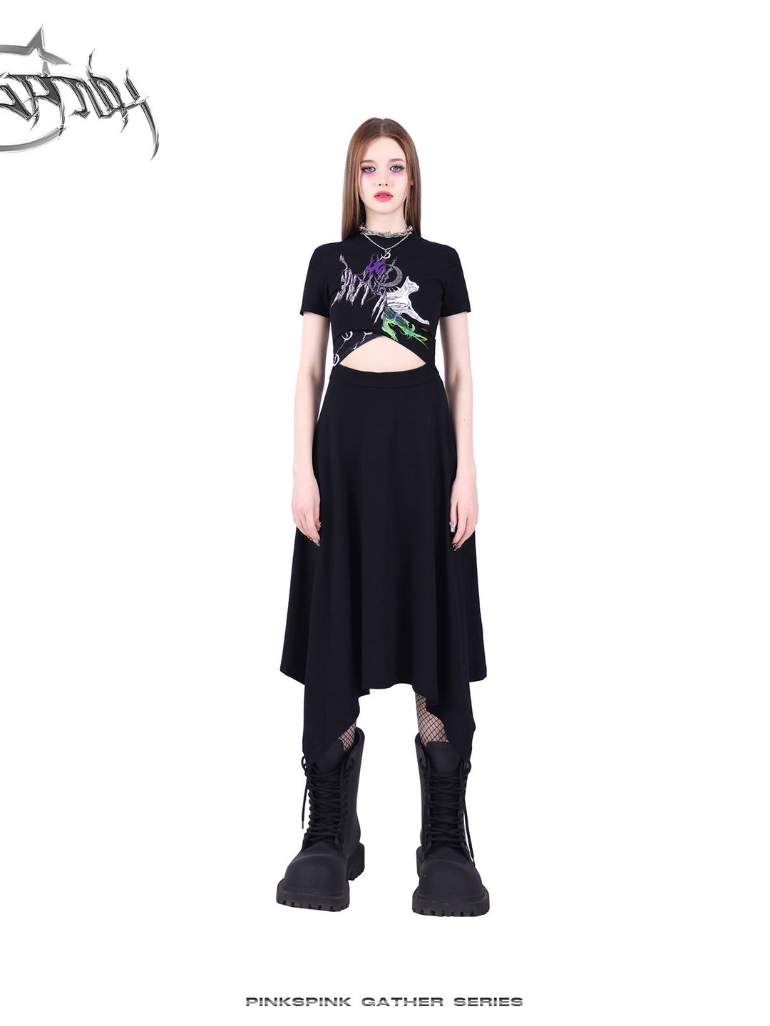 PINKSPINK ELECTRIC MOON reconstructed cutout dress — product detail view showing texture and hardware