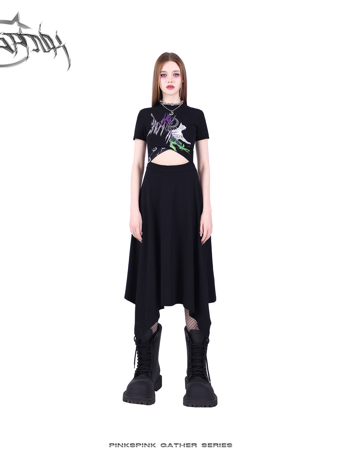 PINKSPINK ELECTRIC MOON reconstructed cutout dress — product detail view showing texture and hardware
