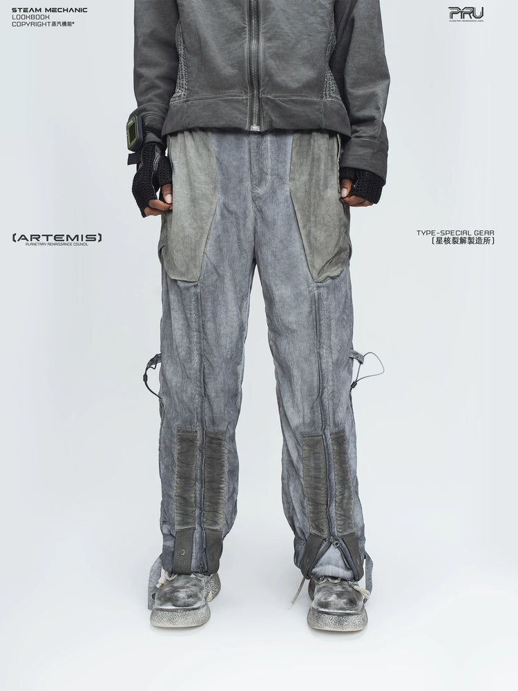 STARCORE moon dust gray engineer utility pants — front modeled product view