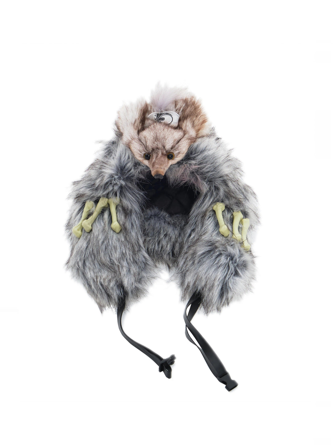 EMBRYO GRAY BEAST bone-detail faux-fur hat — alternate styled presentation