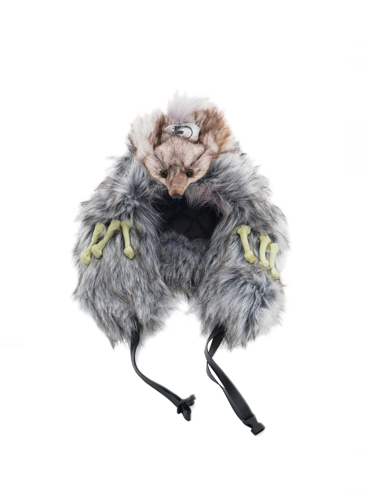 EMBRYO GRAY BEAST bone-detail faux-fur hat — alternate styled presentation