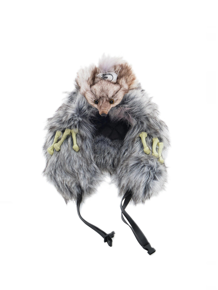 EMBRYO GRAY BEAST bone-detail faux-fur hat — alternate styled presentation