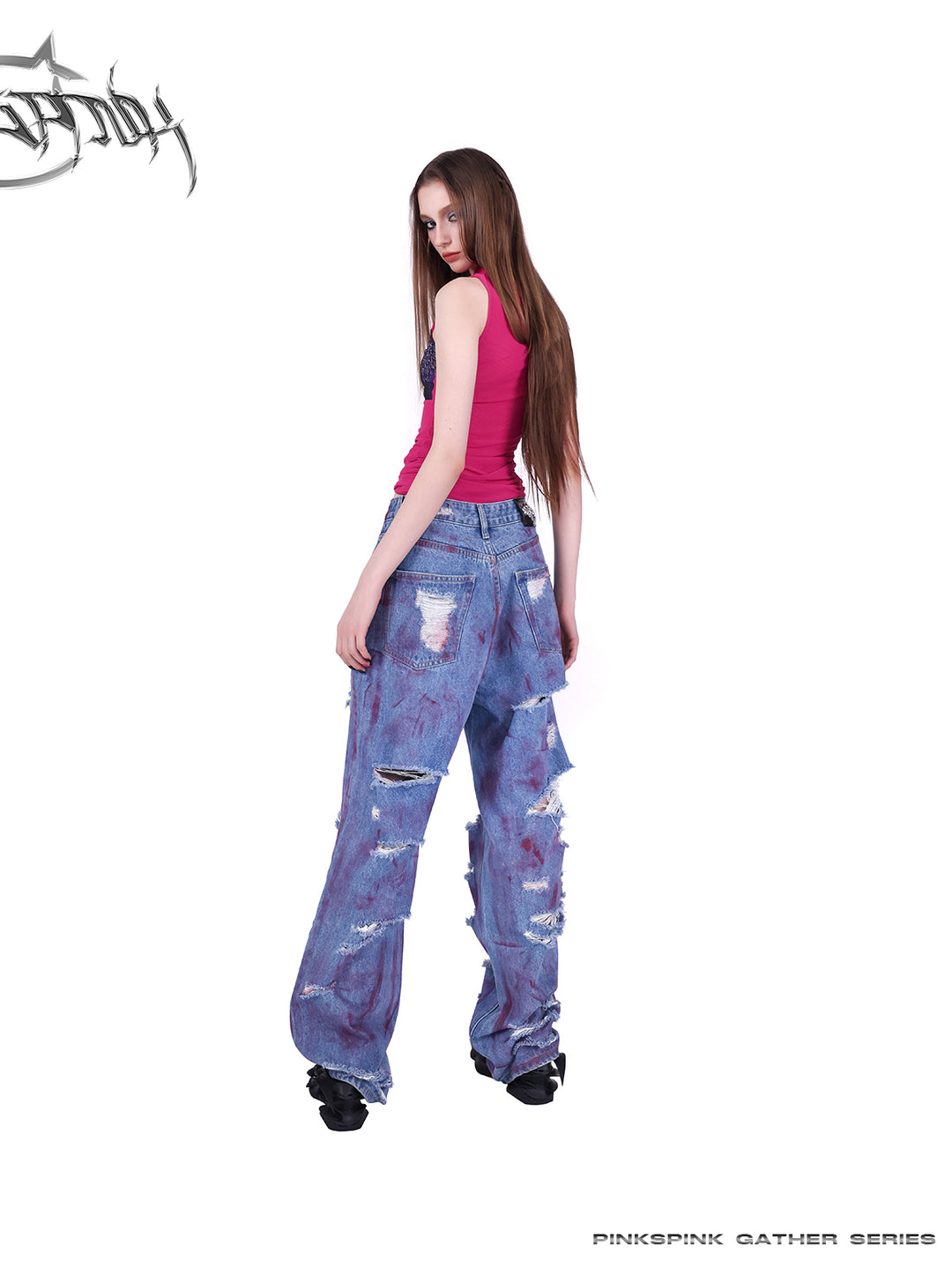 WASTELAND POWDER COATING RIPPED unisex loose-fitting jeans