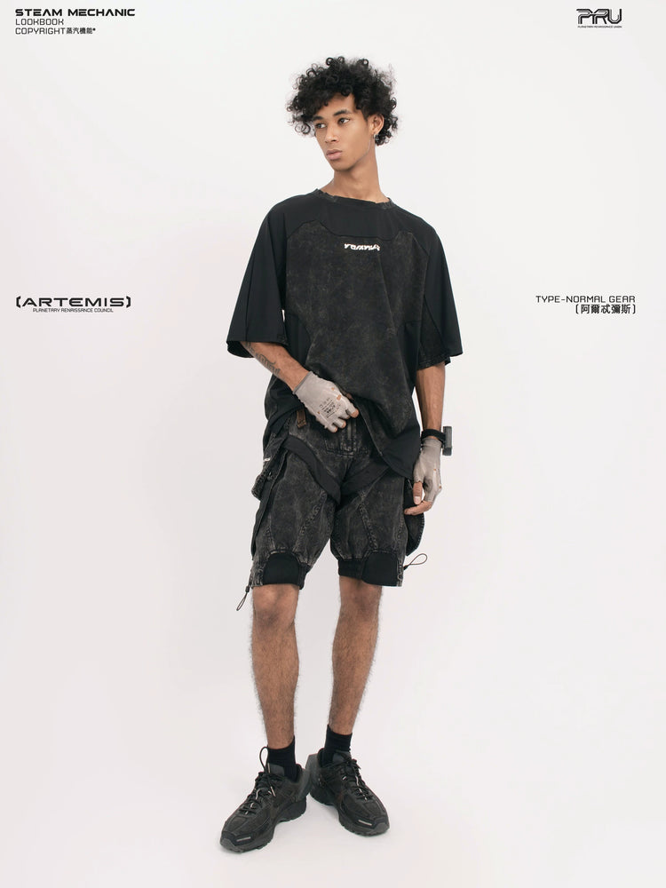 STARCORE black tortoise velcro mesh tee — side modeled view