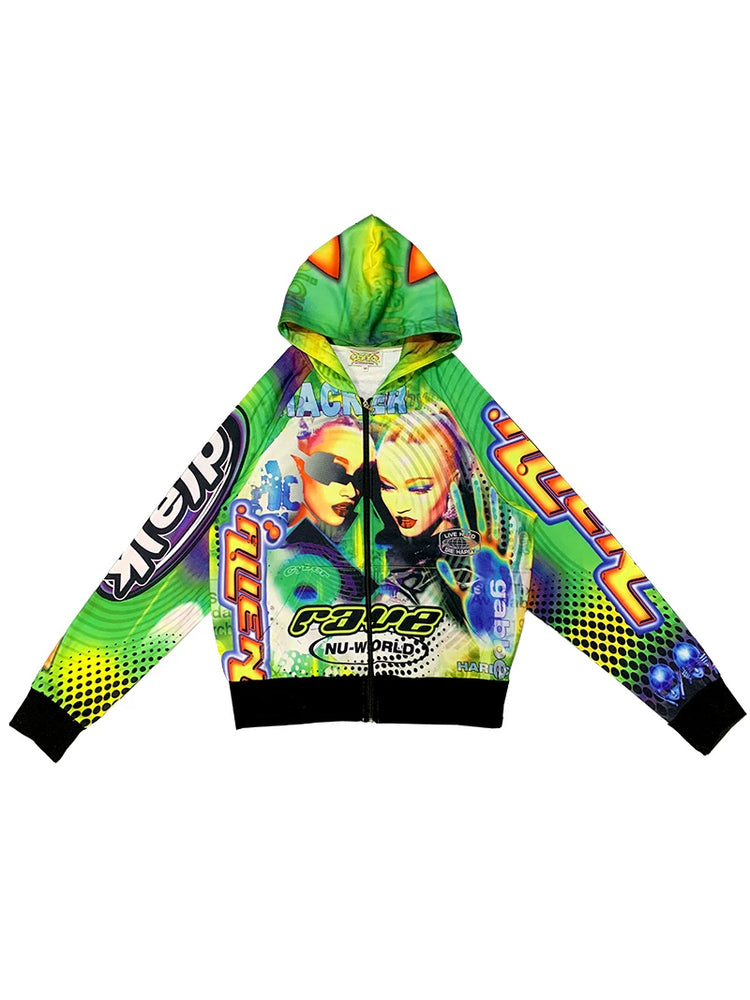 DEADENDKIDS ALIEN INVASION graphic fleece zip hoodie — garment-only view