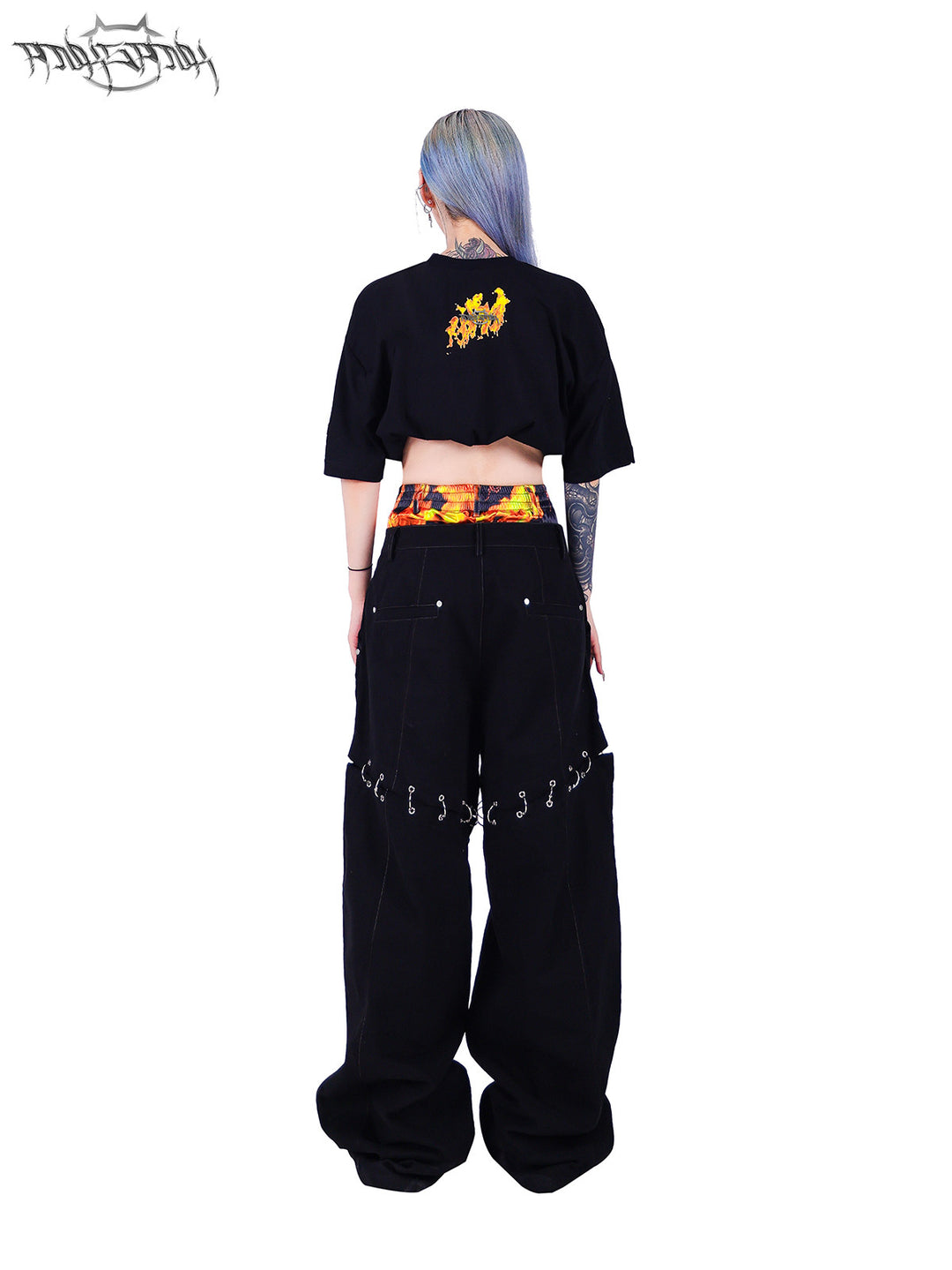 PINKSPINK ELECTRIC MOON double-waist detachable straight-leg pants — modeled front styling view