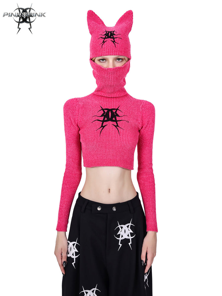 PINKSPINK ELECTRIC MOON fitted cat-ear hood sweater — alternate angle showing the shape and finish
