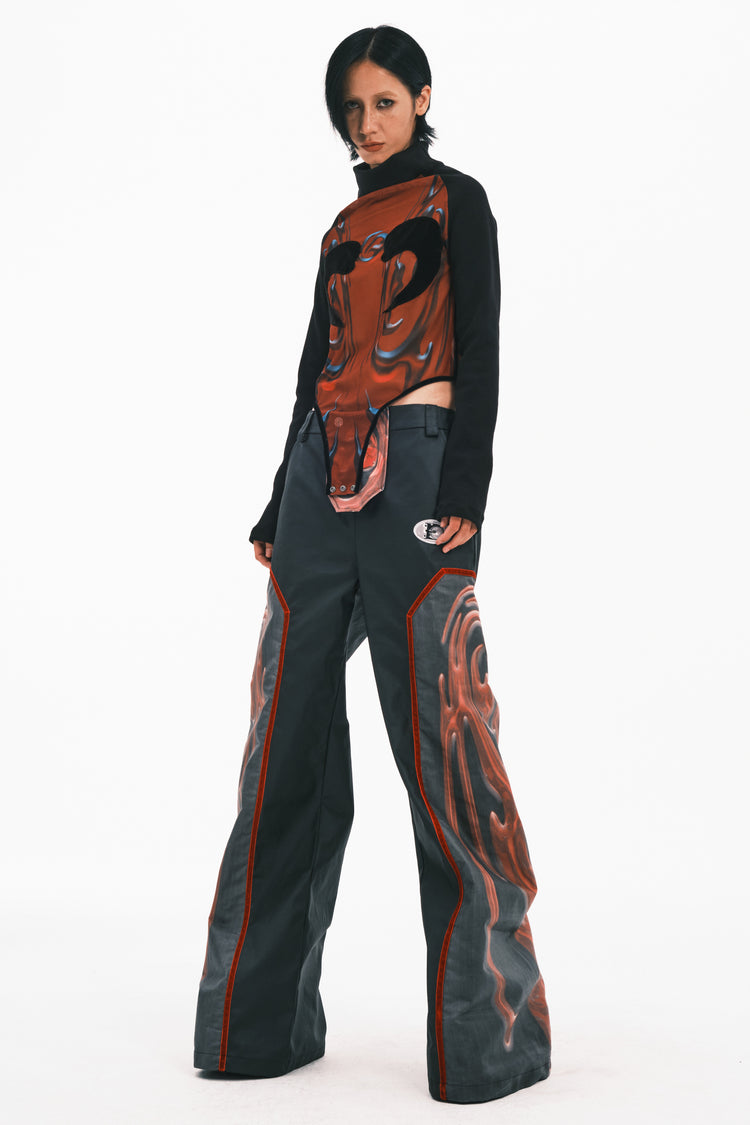 EMBRYO RED TOTEM coated wide-leg pants — garment-only view