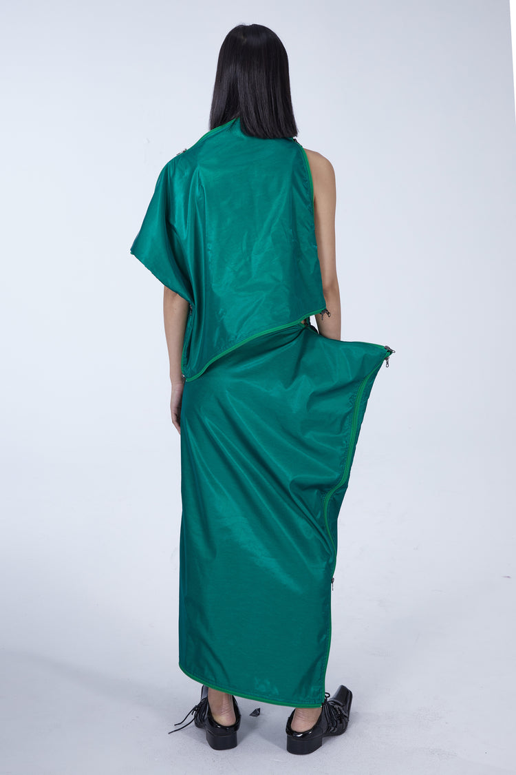 EMBRYO SLEEP POD convertible dress & bag — full-length modeled view
