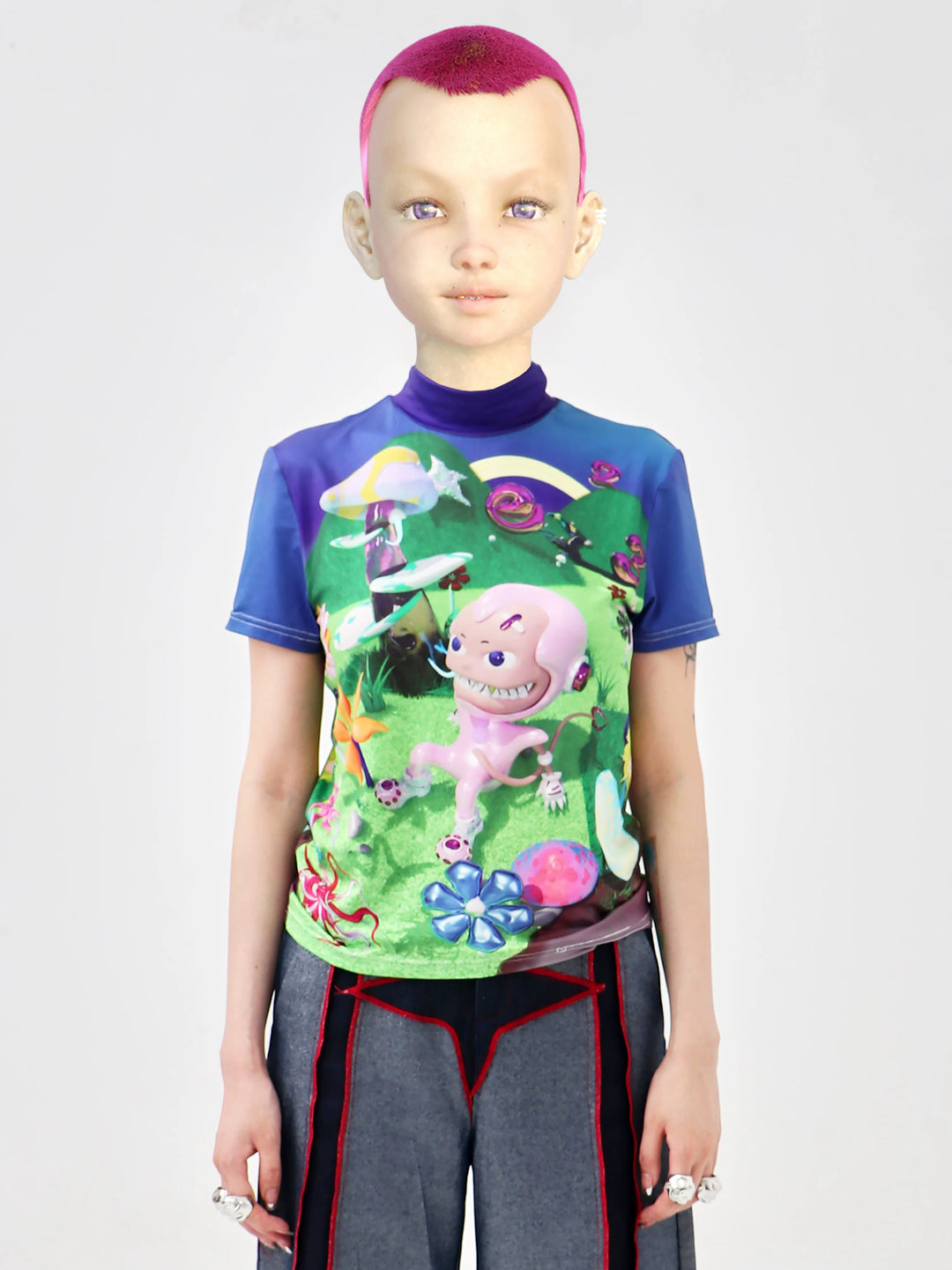 EMBRYO E23 LITTLE ONE printed mock-neck tee — front modeled view