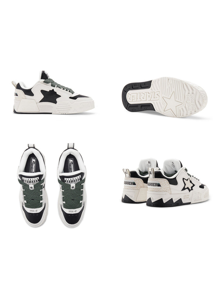 STARTER VOL-II Black White sneaker details with side, rubber outsole, top and heel views