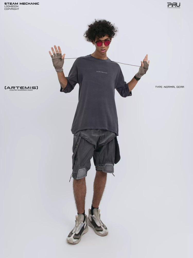 LIGHTSHADOW spirit deconstructed technical tee — full-length front view extending both drawcords