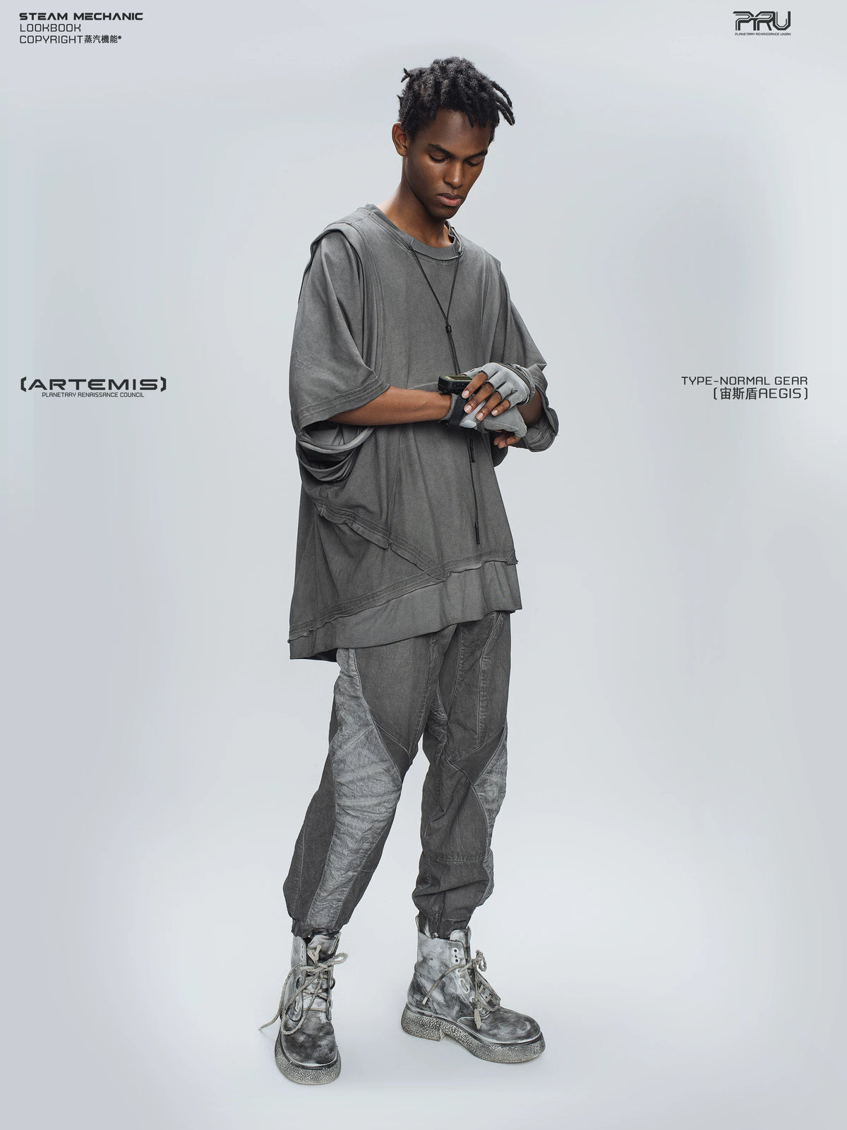 AEGIS moon dust gray cropped moto riding pants — construction detail