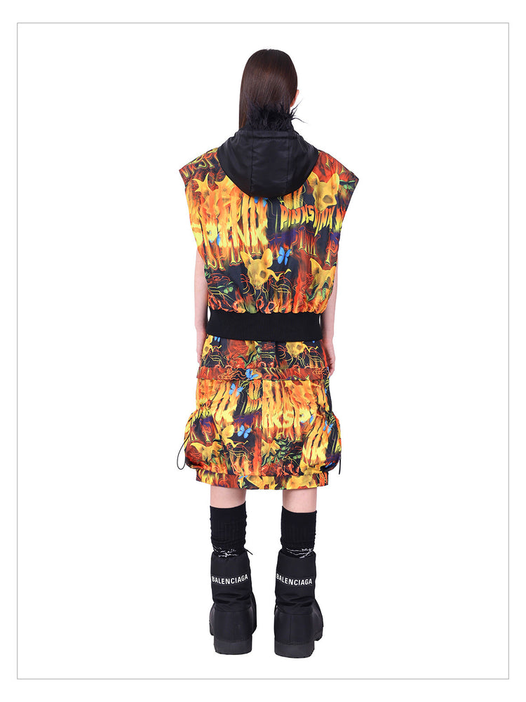 PINKSPINK FIRE CAT convertible zip A-line skirt — full-length modeled styling view