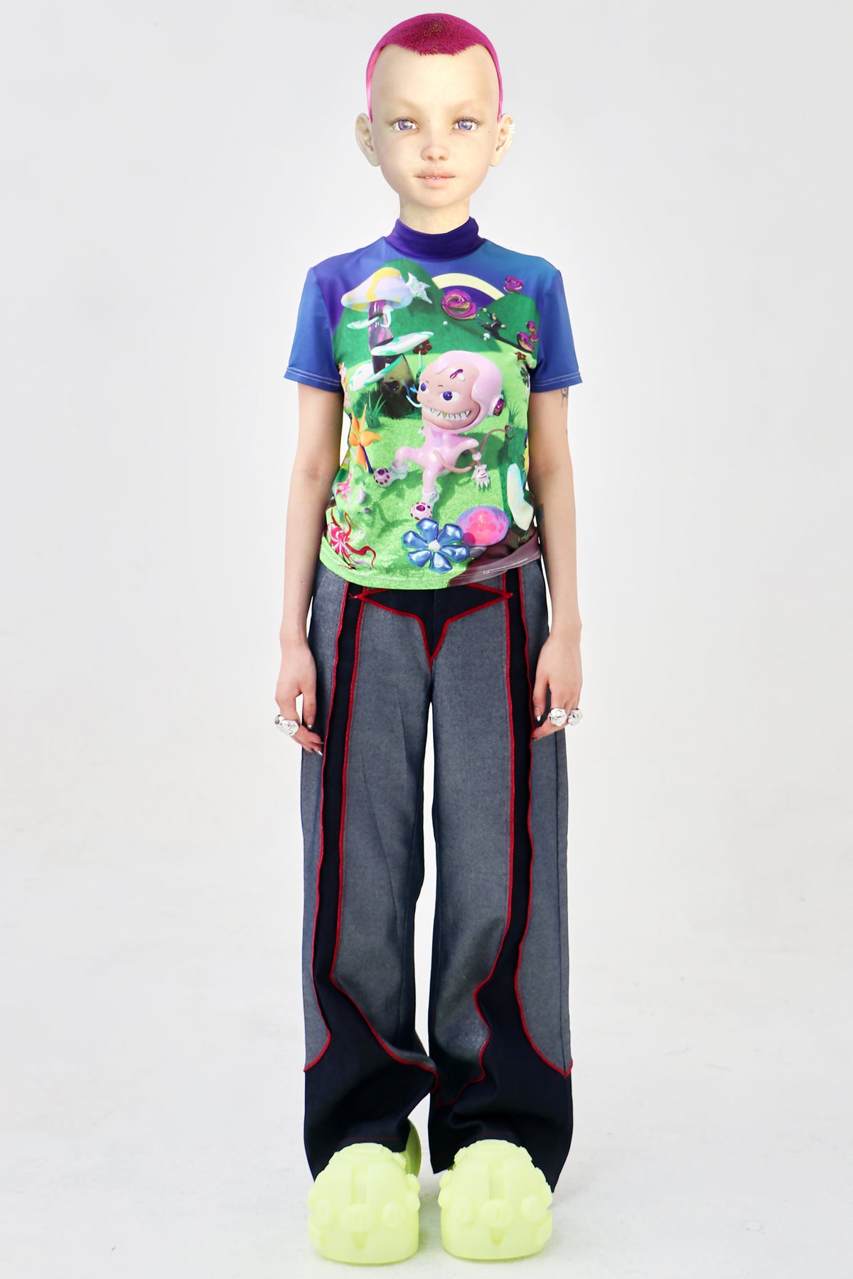 EMBRYO E23 LITTLE ONE printed mock-neck tee — rear modeled view