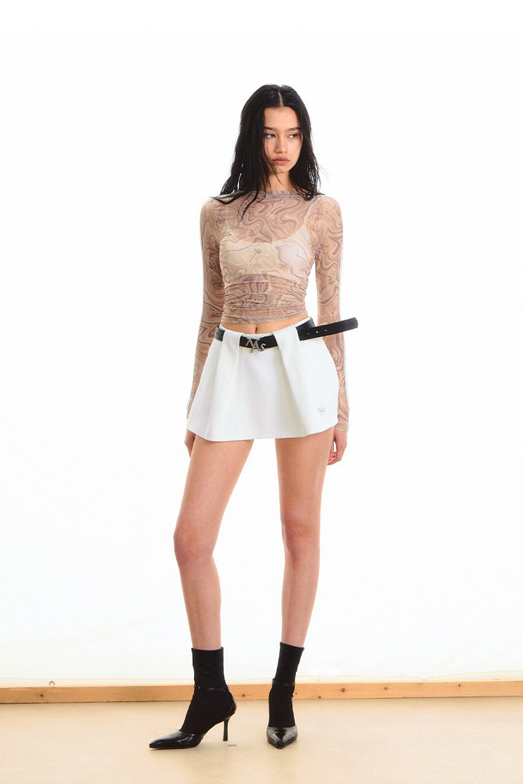 NAWS QUICKSAND striped sheer mesh tee — alternate modeled styling view