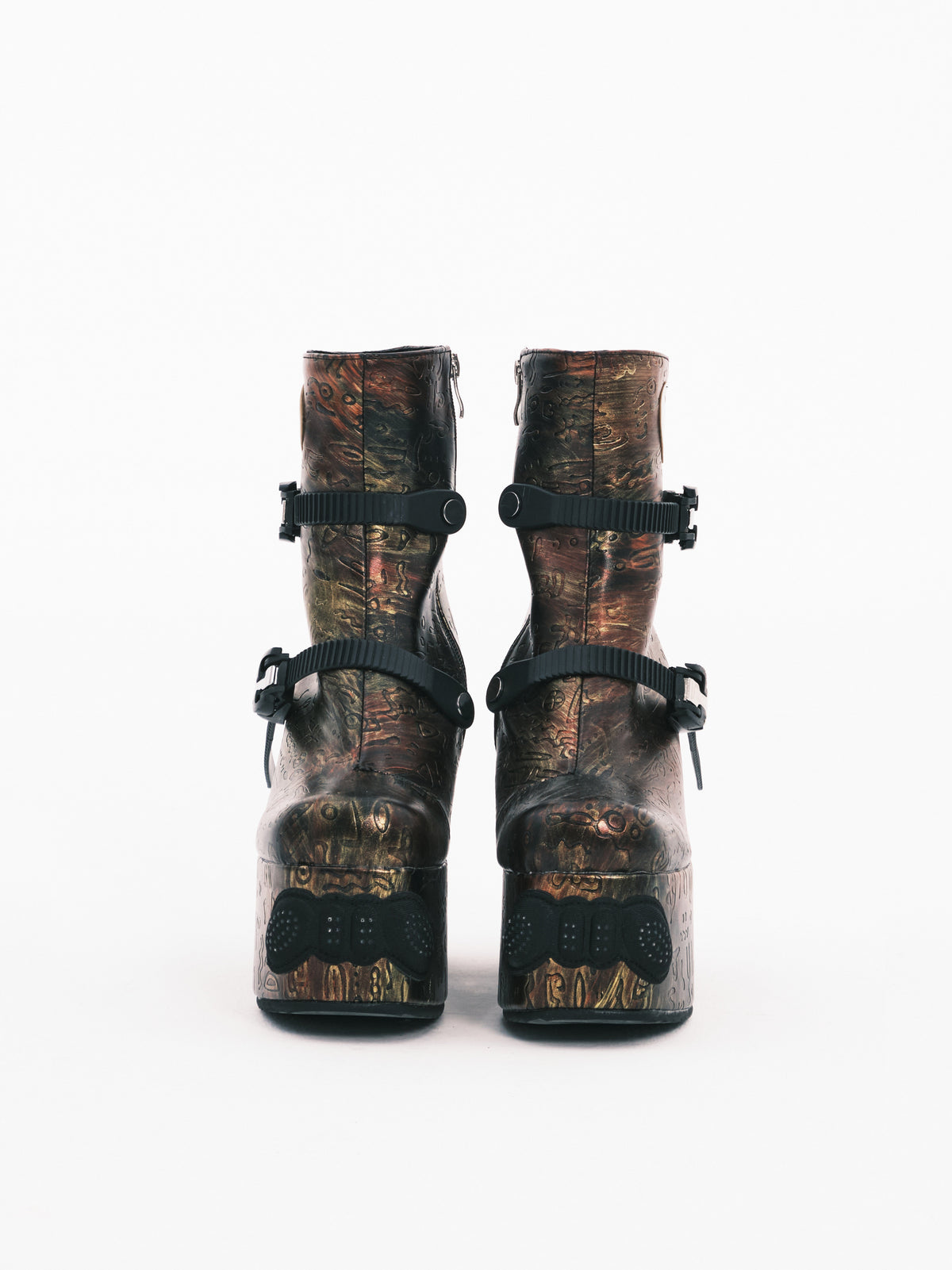 EMBRYO ORACLE high-heeled platform boots — rear or construction presentation