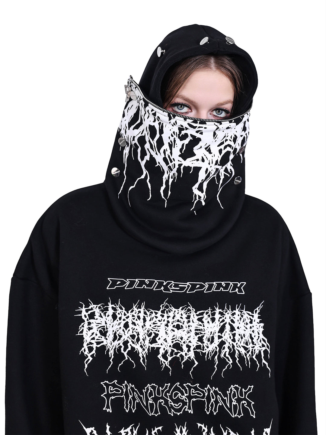 MASK DECOMPOSITION Y2K HOODED SWEATSHIRT