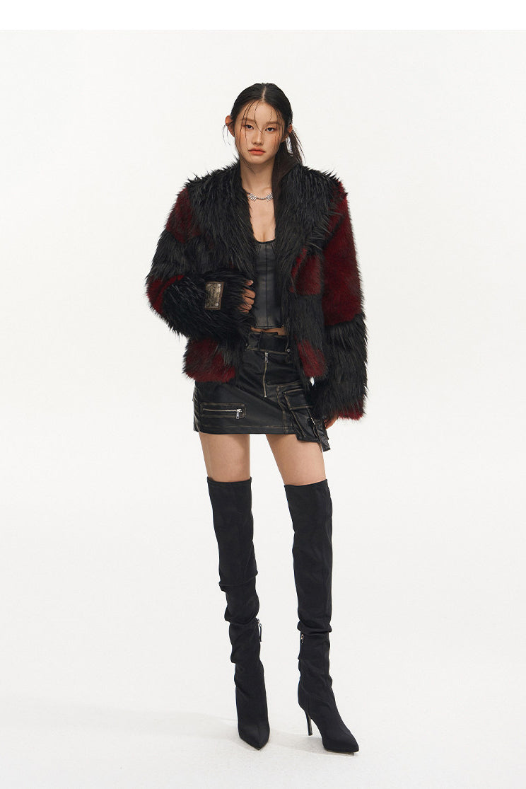 NAWS NIGHT GARDEN faux-fur jacket — alternate modeled view showing the silhouette