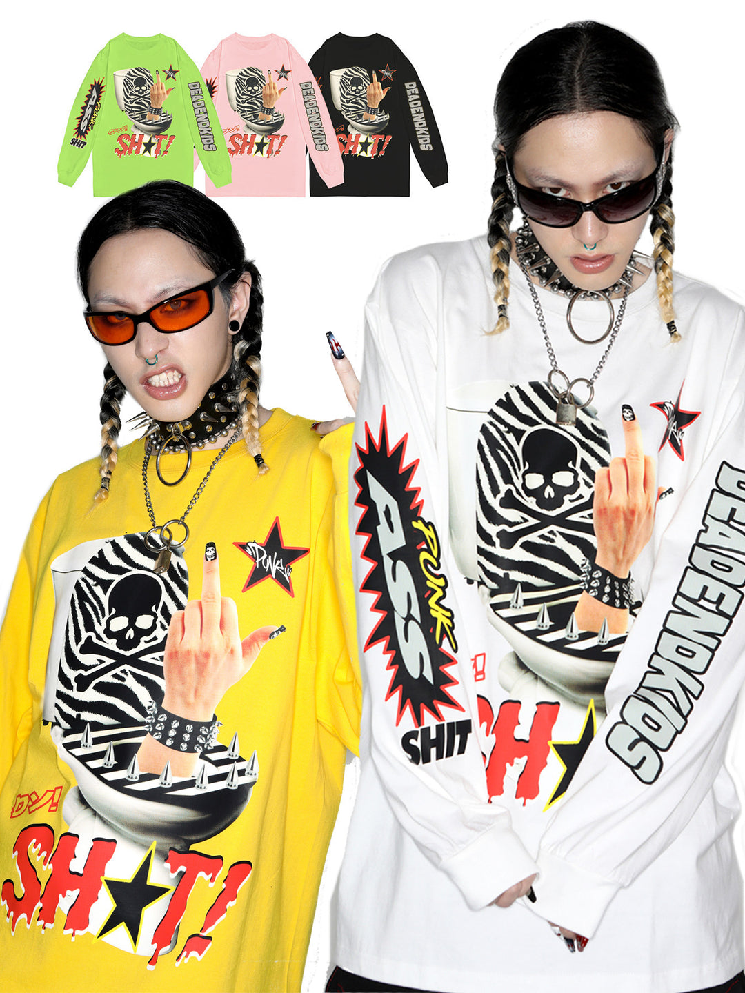 DEADENDKIDS MIDDLE FINGER oversized long-sleeve tee — front product presentation