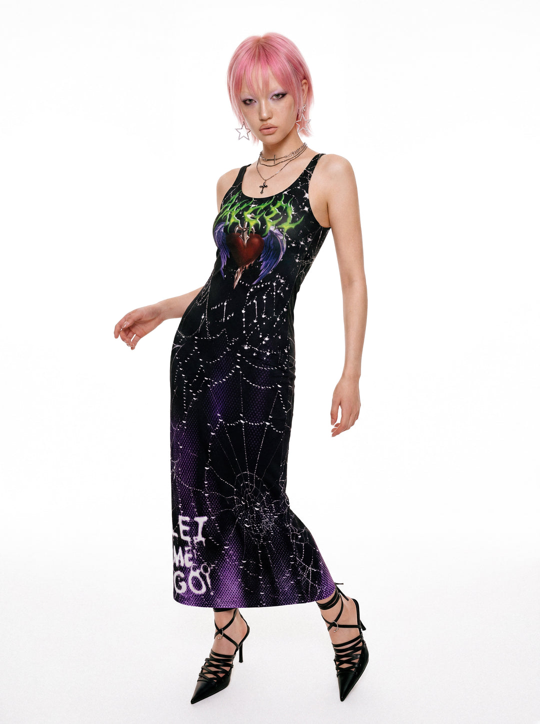 DEADENDKIDS DARK HEART fitted tank maxi dress — alternate modeled angle