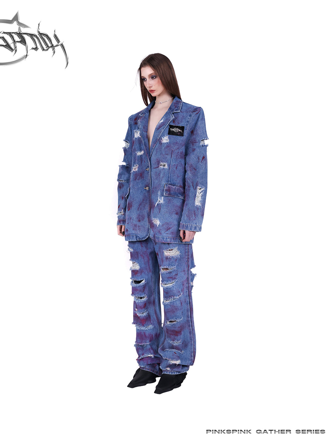 WASTELAND POWDER COATING RIPPED unisex loose-fitting jeans