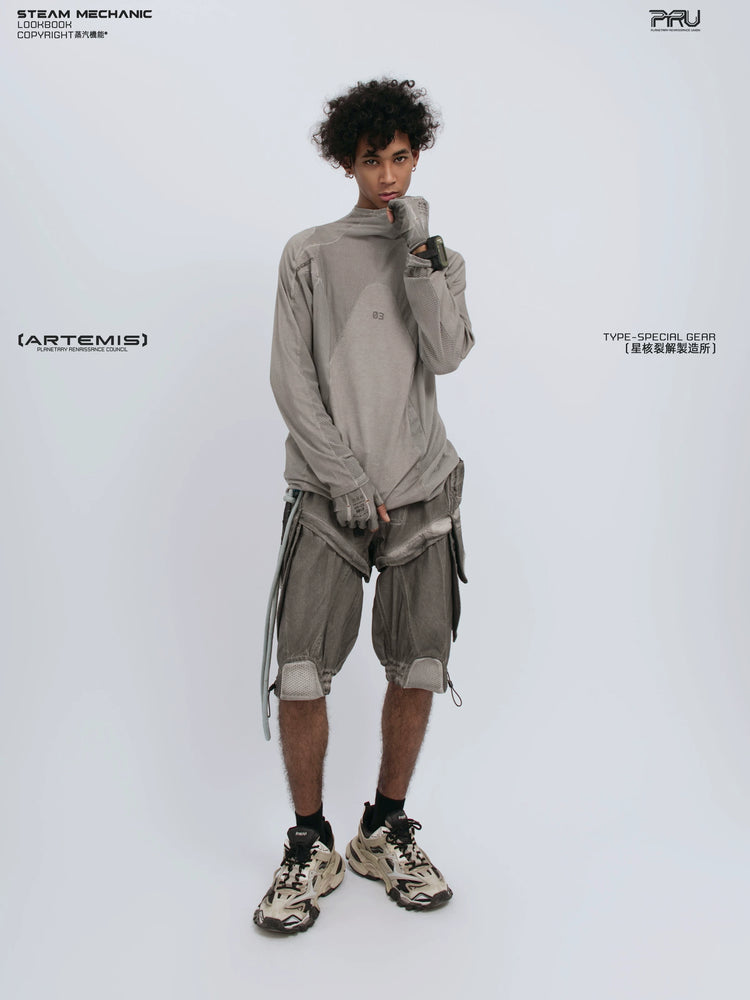 STARCORE ash tundra mesh-panel long-sleeve top a — alternate modeled angle
