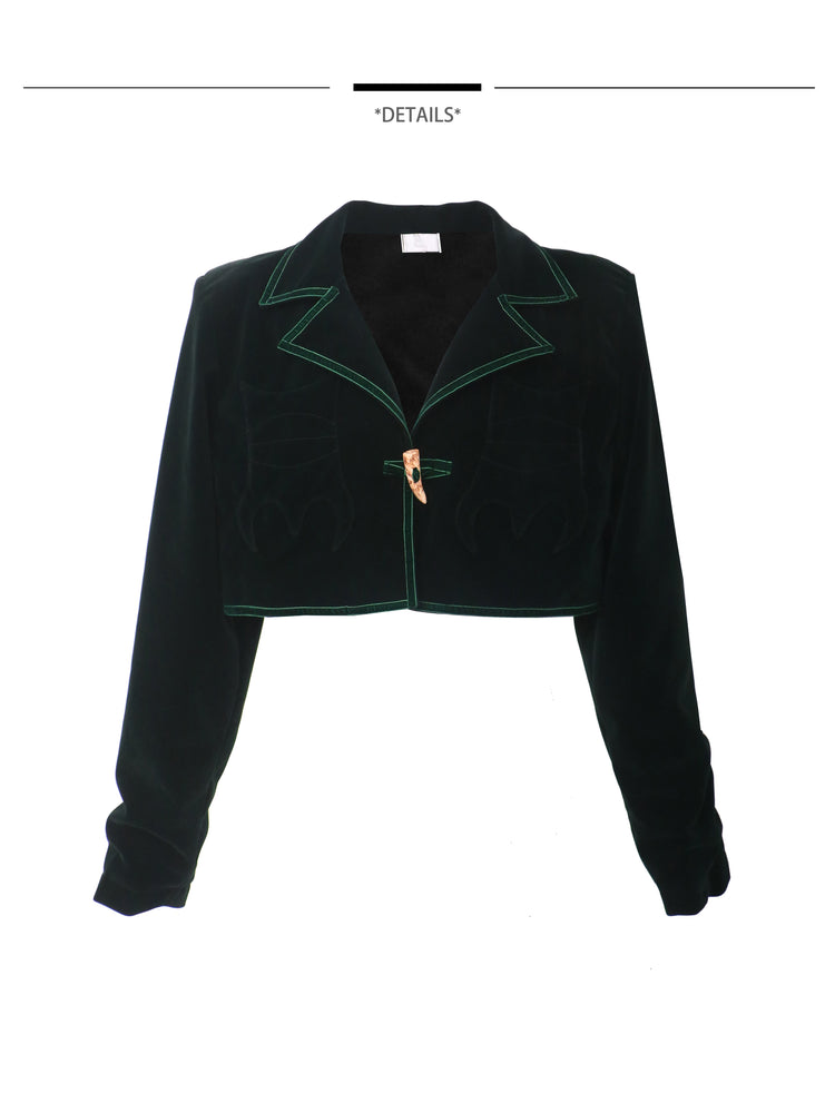 EMBRYO GREEN HORN cropped velvet blazer — additional styled view