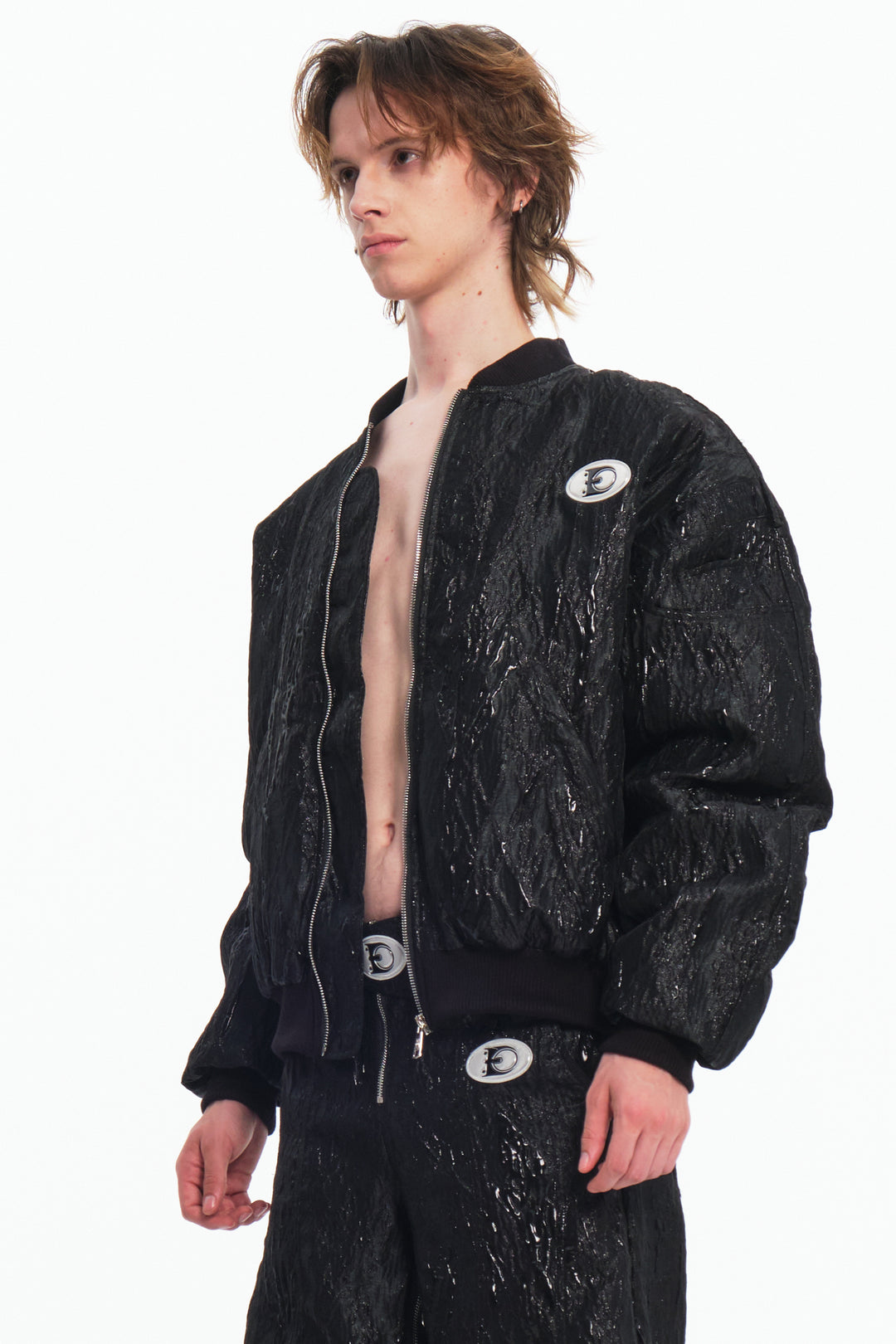 EMBRYO VENOM FLIGHT deconstructed padded jacket — rear modeled view