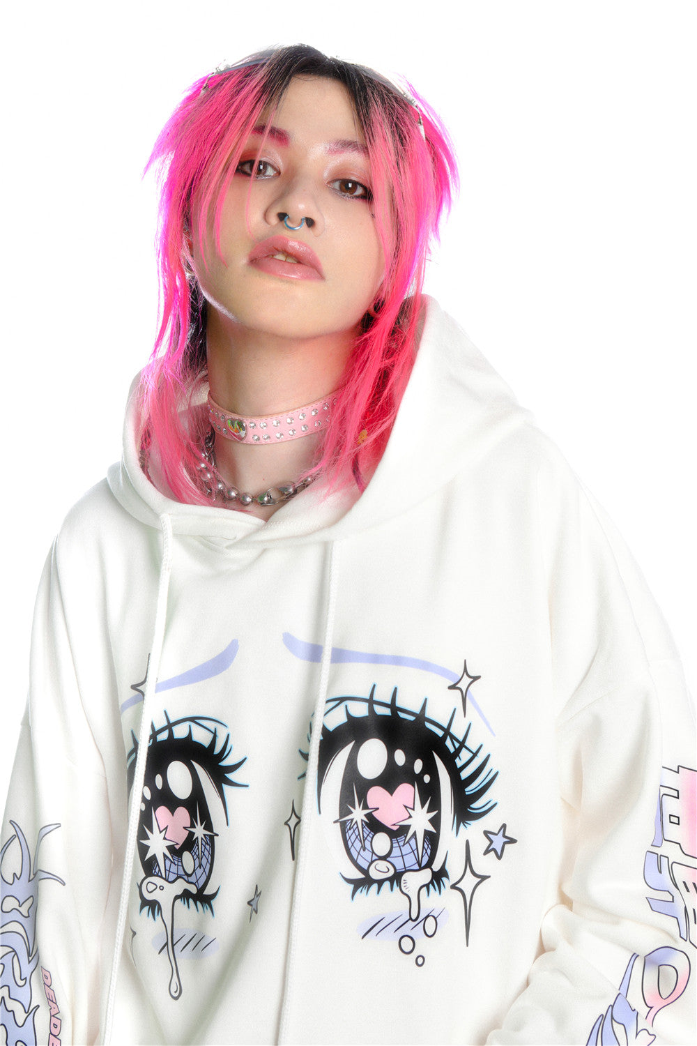 DEADENDKIDS ANIME TEARS oversized graphic hoodie — garment-only view
