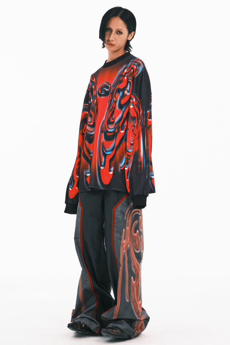 EMBRYO RED TOTEM coated wide-leg pants — alternate modeled angle