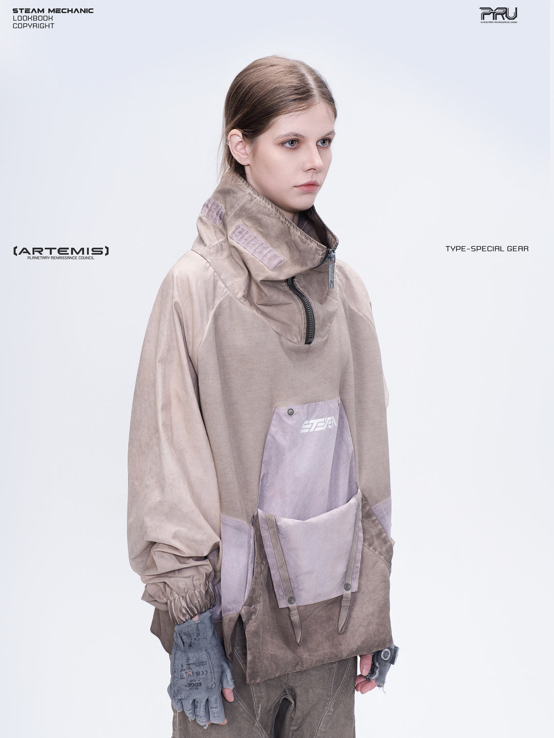 PIONEER venus orange detachable-pocket utility hoodie — construction detail