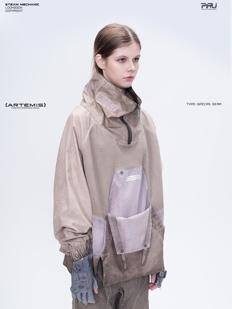 PIONEER venus orange detachable-pocket utility hoodie — construction detail