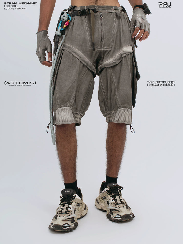 ARTEMIS xirang brown detachable technical shorts — full-length styled view