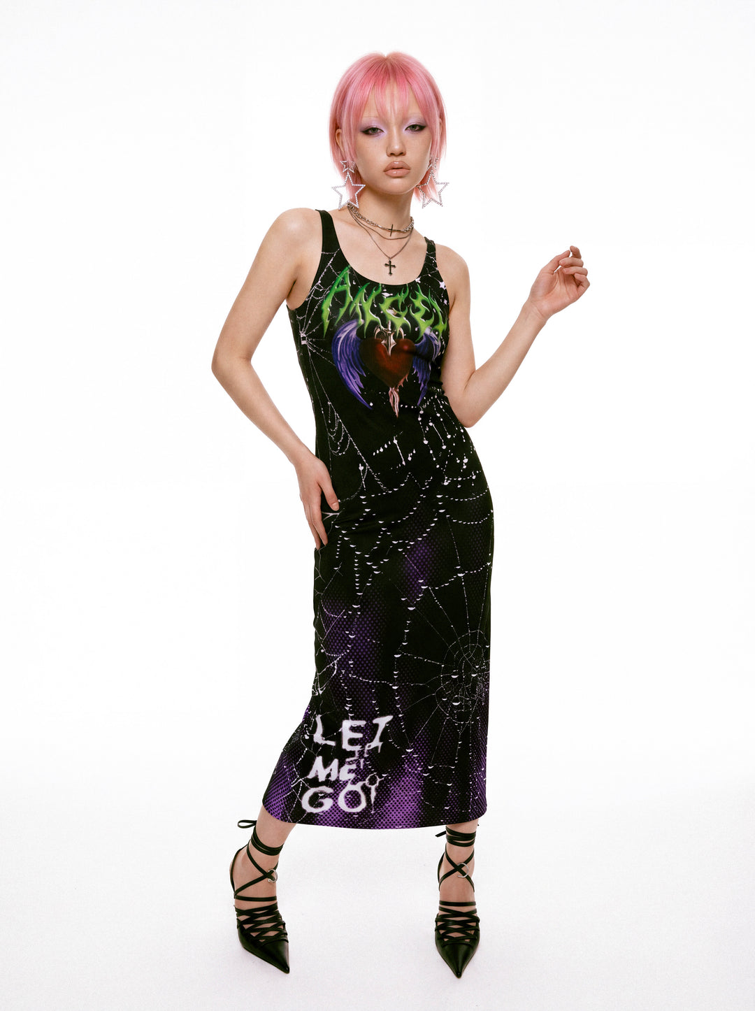 DEADENDKIDS DARK HEART fitted tank maxi dress — garment-only view