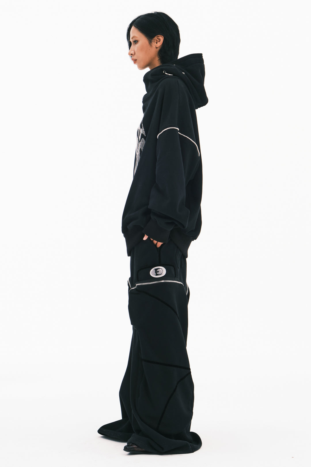 EMBRYO RHINESTONE RING oversized graphic hoodie — product-only front view