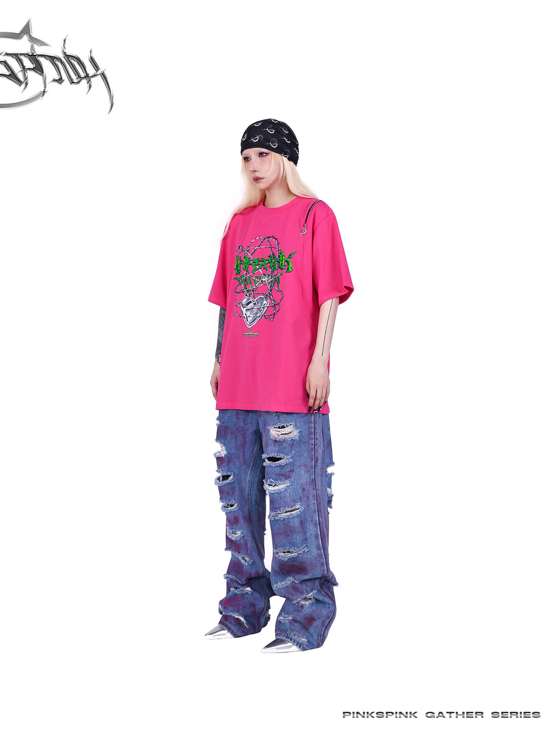 WASTELAND POWDER COATING RIPPED unisex loose-fitting jeans