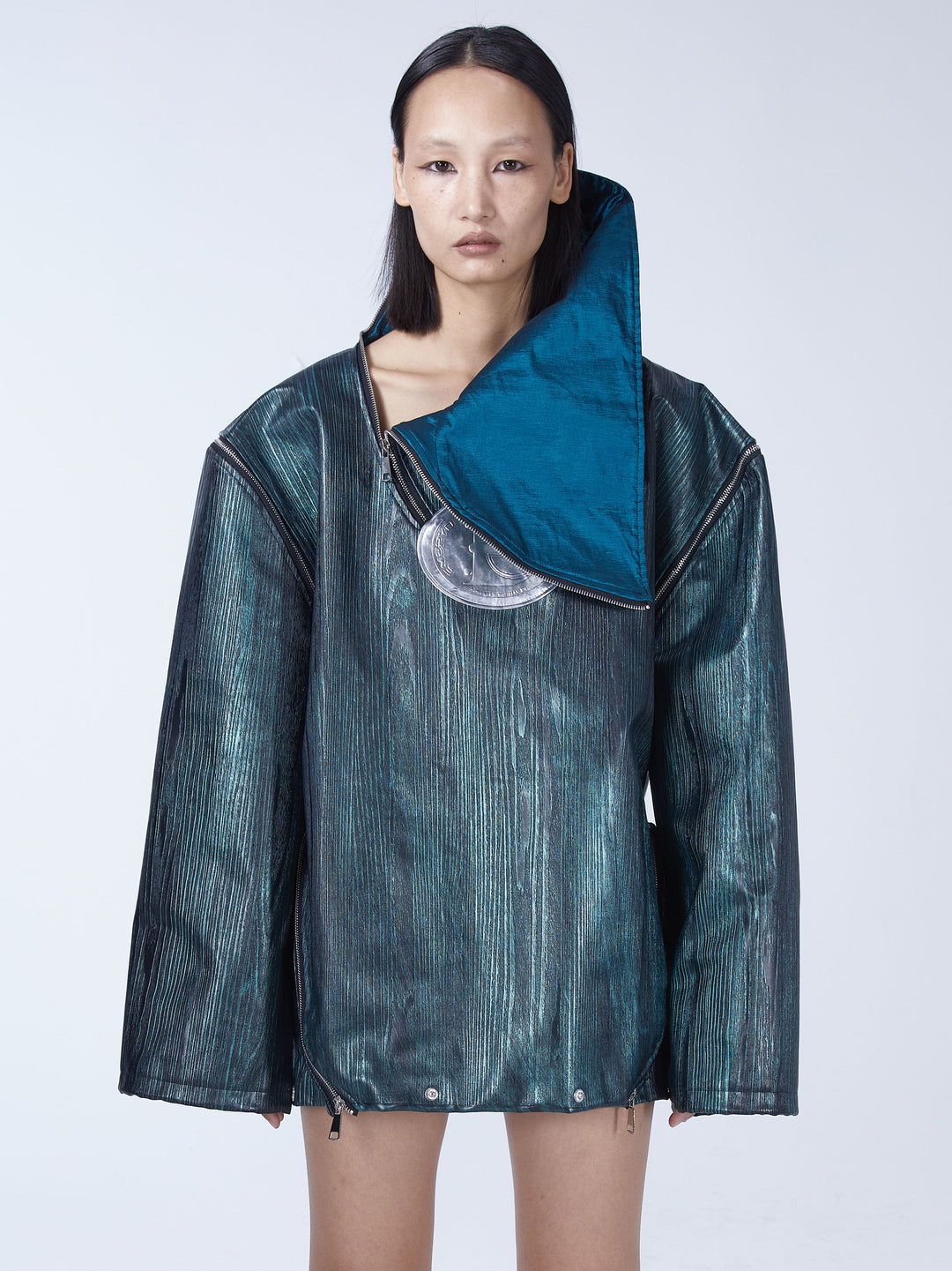 EMBRYO EXOSHELL convertible multi-zip hoodie vest — full configuration front view