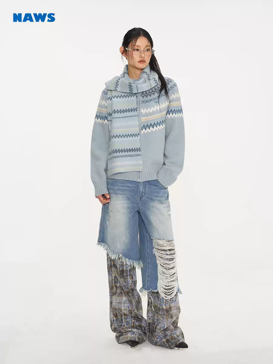 NAWS FAIR ISLE wool-alpaca cardigan — alternate modeled view showing the silhouette