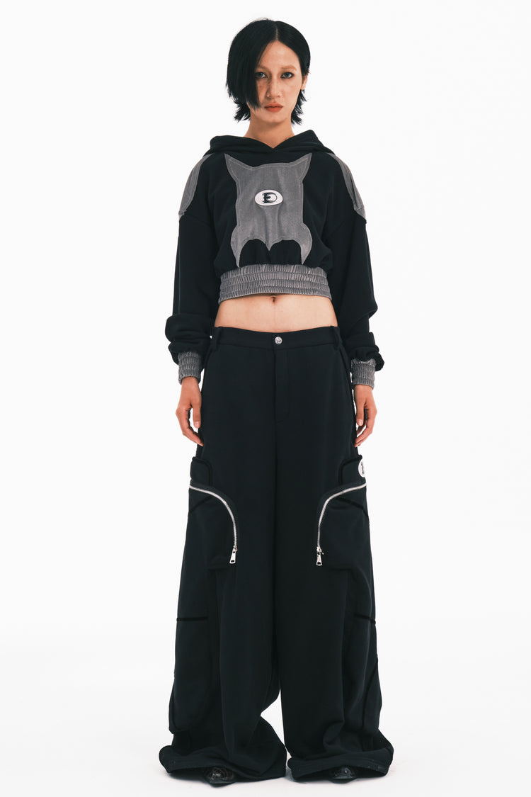 EMBRYO GUARD CORE cropped graphic sweatshirt — full-length modeled view