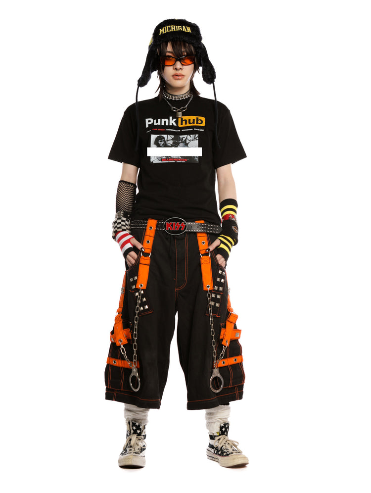 DeadEndKids PunkHub black graphic T-shirt — full-length front gallery view
