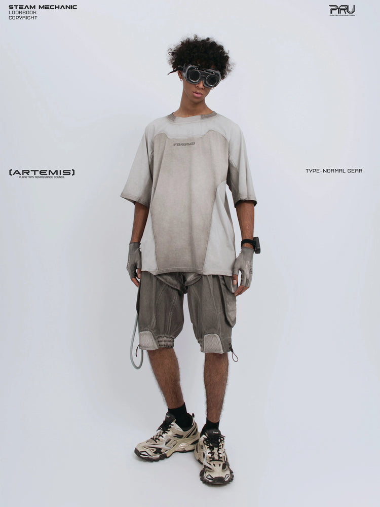 STARCORE moonbeam white velcro mesh tee — front modeled view looking down at the garment